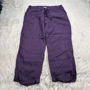 Allen Allen Women's M Purple Linen Straight Leg Cropped Pant Lagenlook Boho